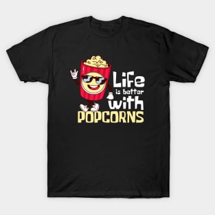 Life Is Better With Popcorns Funny Mascot T-Shirt